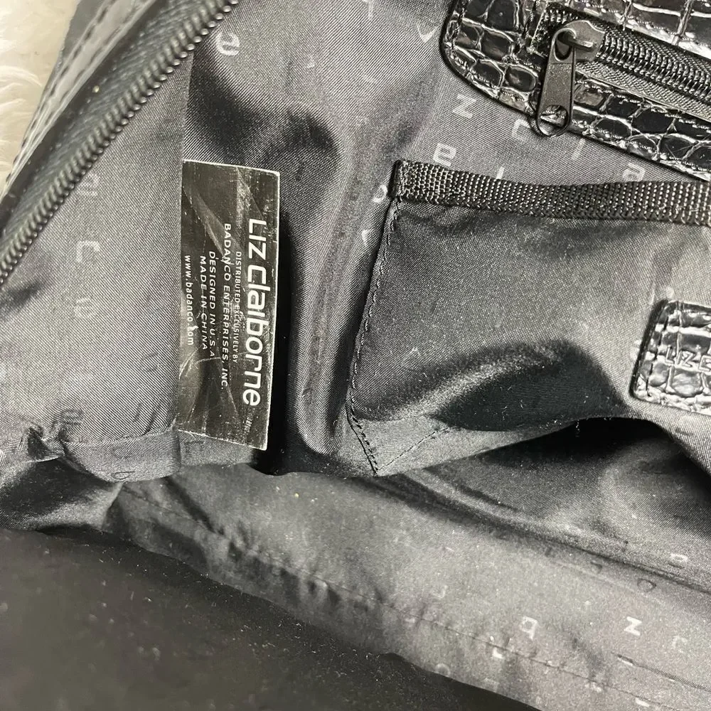 Liz Claiborne Black quilted fabric large laptop work bag silver tone hardwares